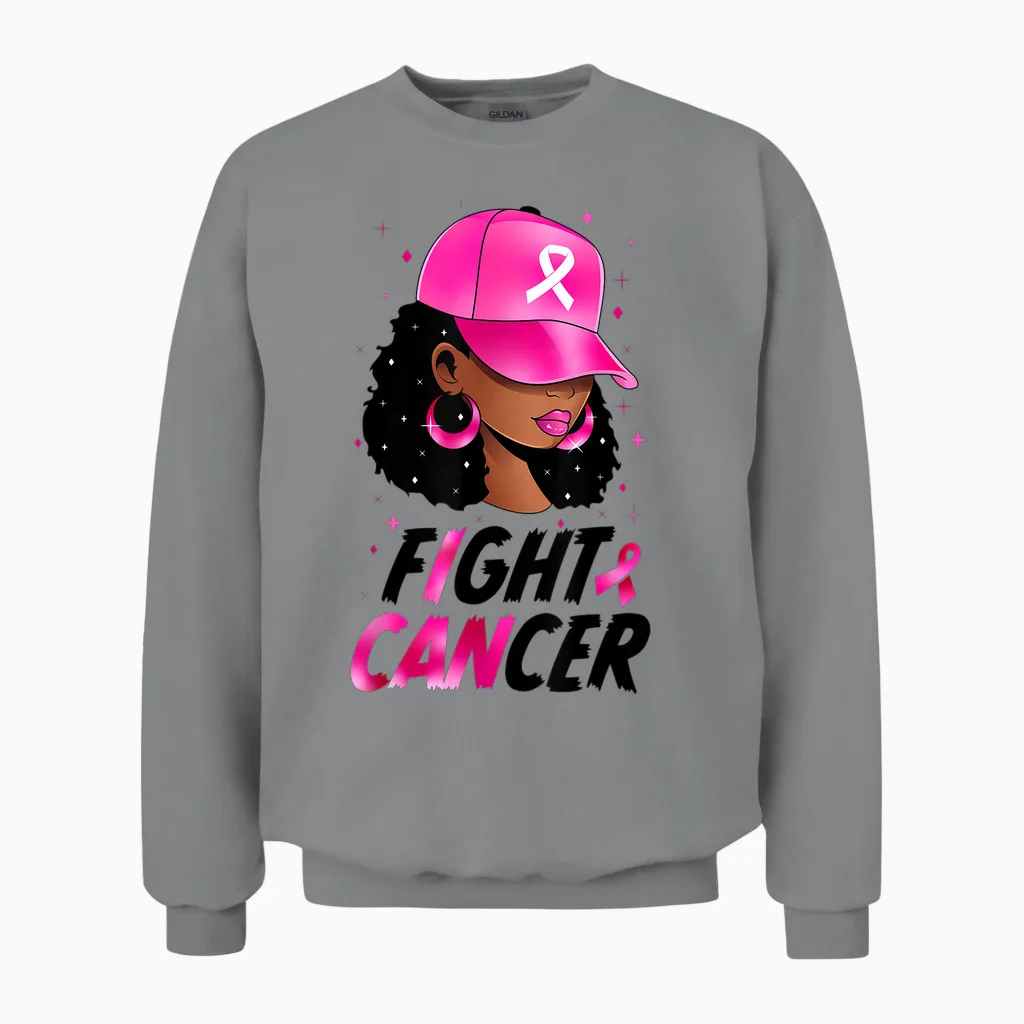 Black Girl Black Woman Breast Cancer Awareness Pink Ribbon Unisex Sweatshirt in Sport Grey