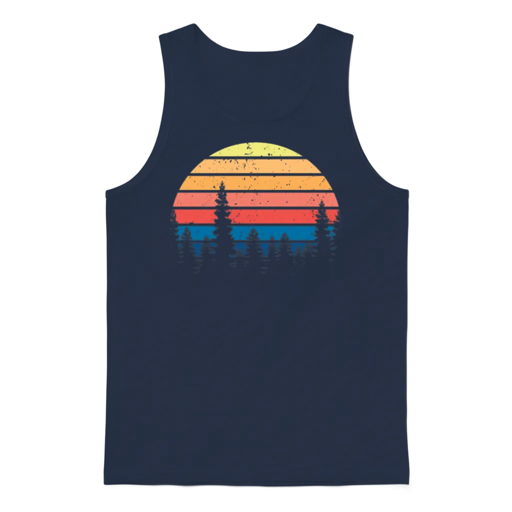 Retro Vintage Pine Trees Unisex Tank Top - Navy