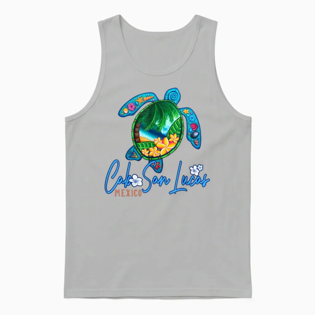 Cabo San Lucas Sea Turtle Mexico Vacation Family Unisex Tank Top in Ash