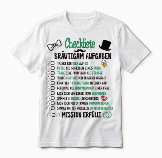 Groom Tasks Rumbling Jga Checklist T-Shirt, White Unisex T-Shirt in White