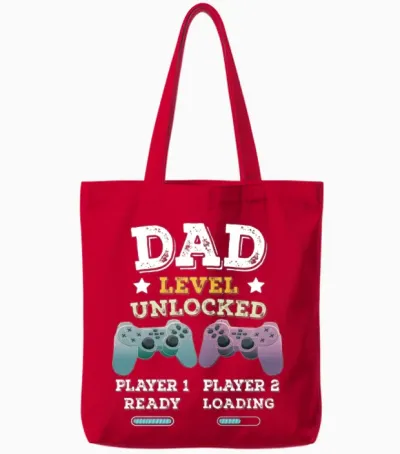 Dad Level Unlocked Pregnancy Announcement Gamer Tote Bags - Red