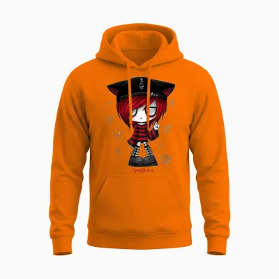 Spookscene Edgy Kitty Hat Scene Kid Emo Alt Goth Red Unisex Hoodie - Safety Orange