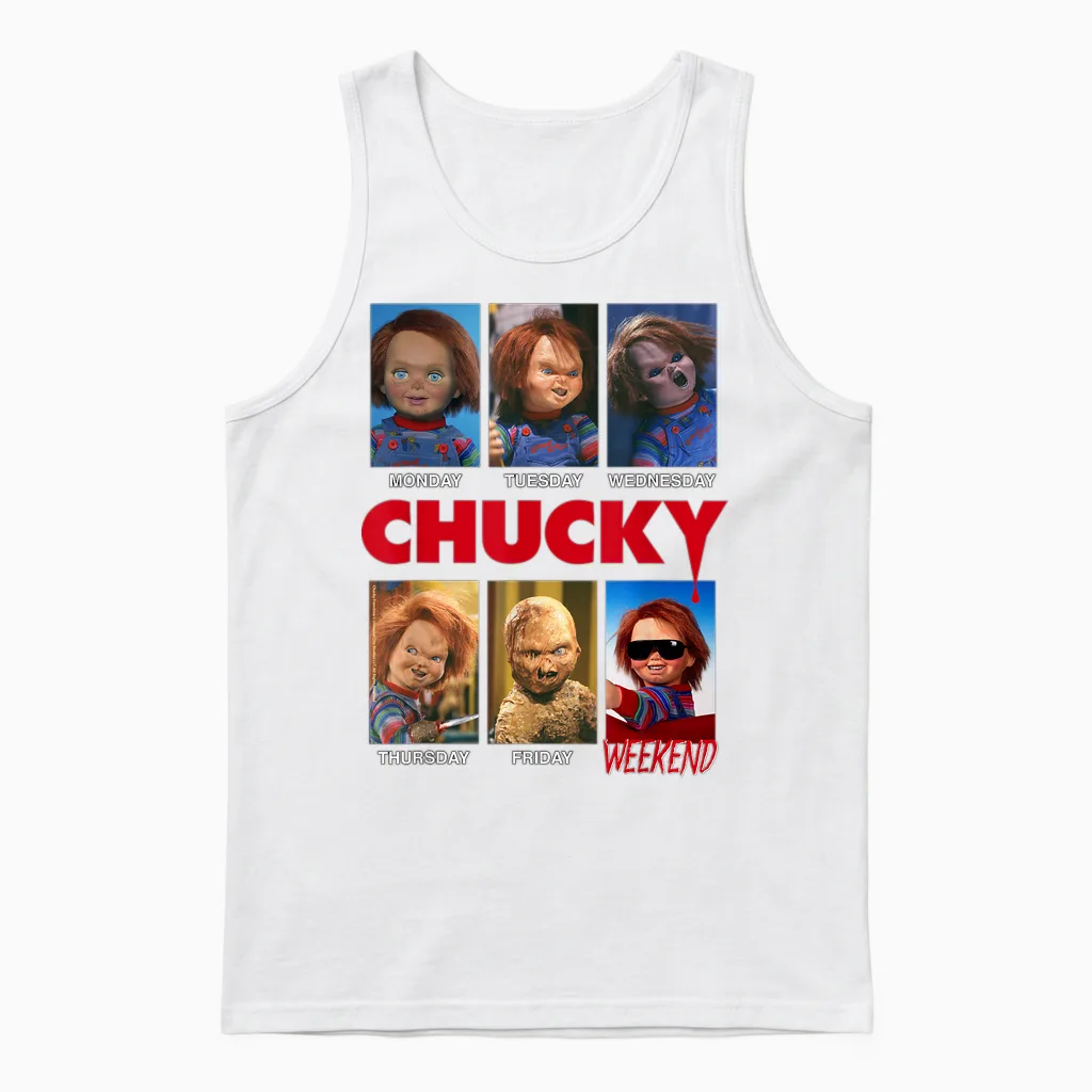 Chucky Days of the Week Moods Unisex Tank Top in White