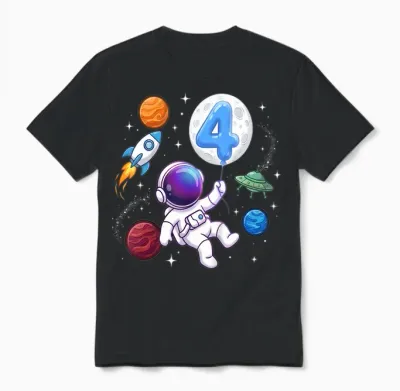 Kinder Astronaut 4. Geburtstag - Junge 4 Jahre Alt Kindergeburtstag Unisex T-Shirt - Black