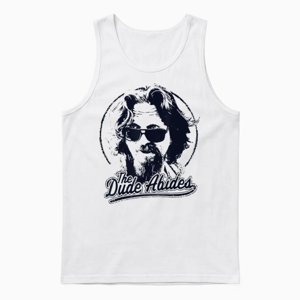 The Big Lebowski the Dude Abides Classic Circle Logo Unisex Tank Top in White
