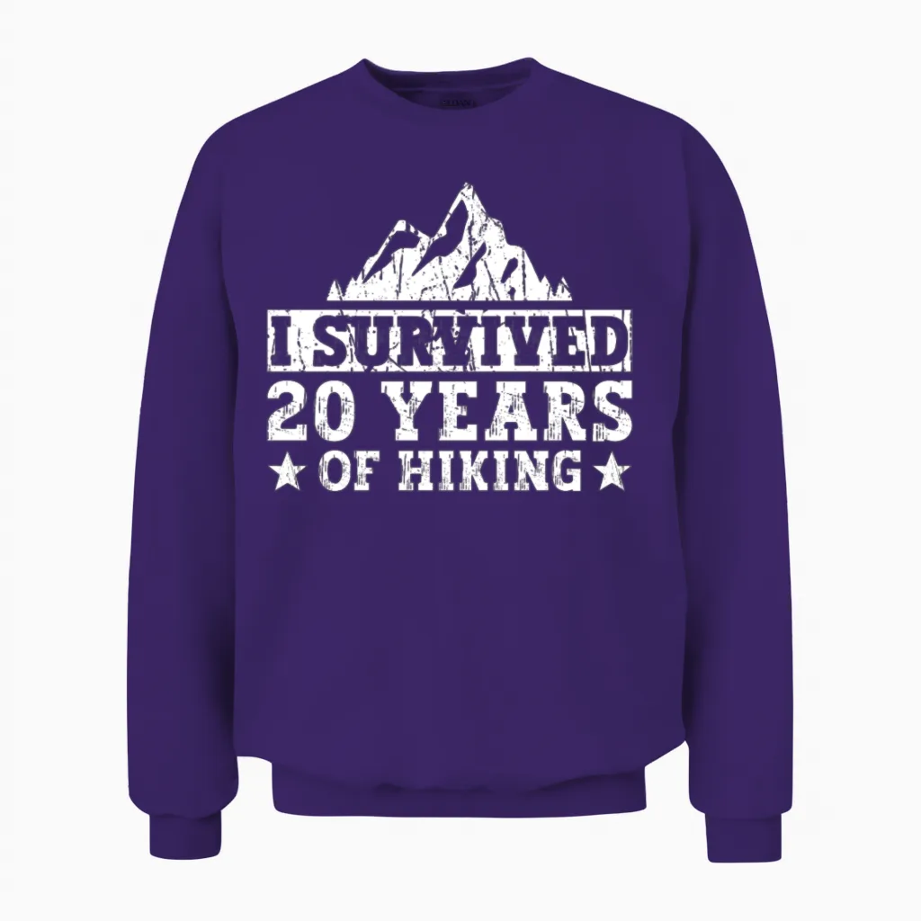 I Survived 20 Years of Hiking - Hiking 20th Unisex Sweatshirt in Purple