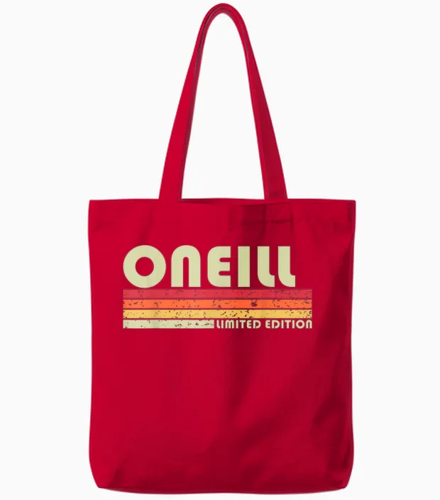 Oneill Surname Funny Retro Vintage 80s 90s Birthday Reunion Tote Bags in Red