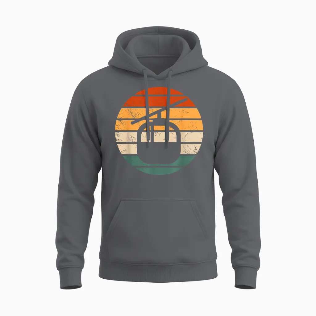 Retro Ski Lift Gondola Outfit Skiing Cable Car Mountain T-Shirt, Black Unisex Hoodie in Charcoal