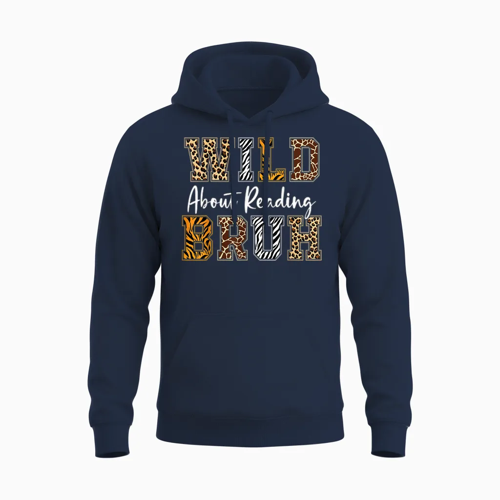 Boys Animal Print Clothes Wild About Reading Kids Book Lover Unisex Hoodie in Navy
