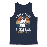Pickleball Ghost with Cool Shades and Retro Style Unisex Tank Top - Navy – 1