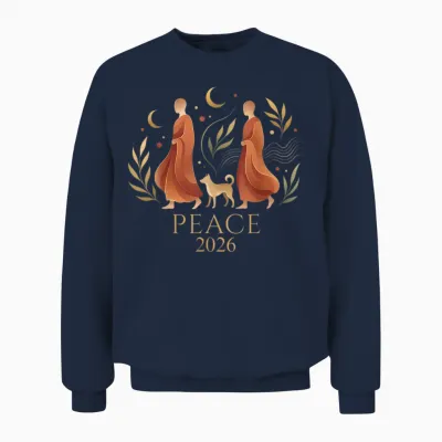 Walk Peace 2026 World Peace Monks with Aloka Dog Spiritual Unisex Sweatshirt - Navy