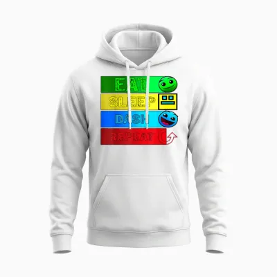 Eat Sleep Dash Repeat Video Game Geometry Video Gamer T-Shirt, Black Unisex Hoodie - White