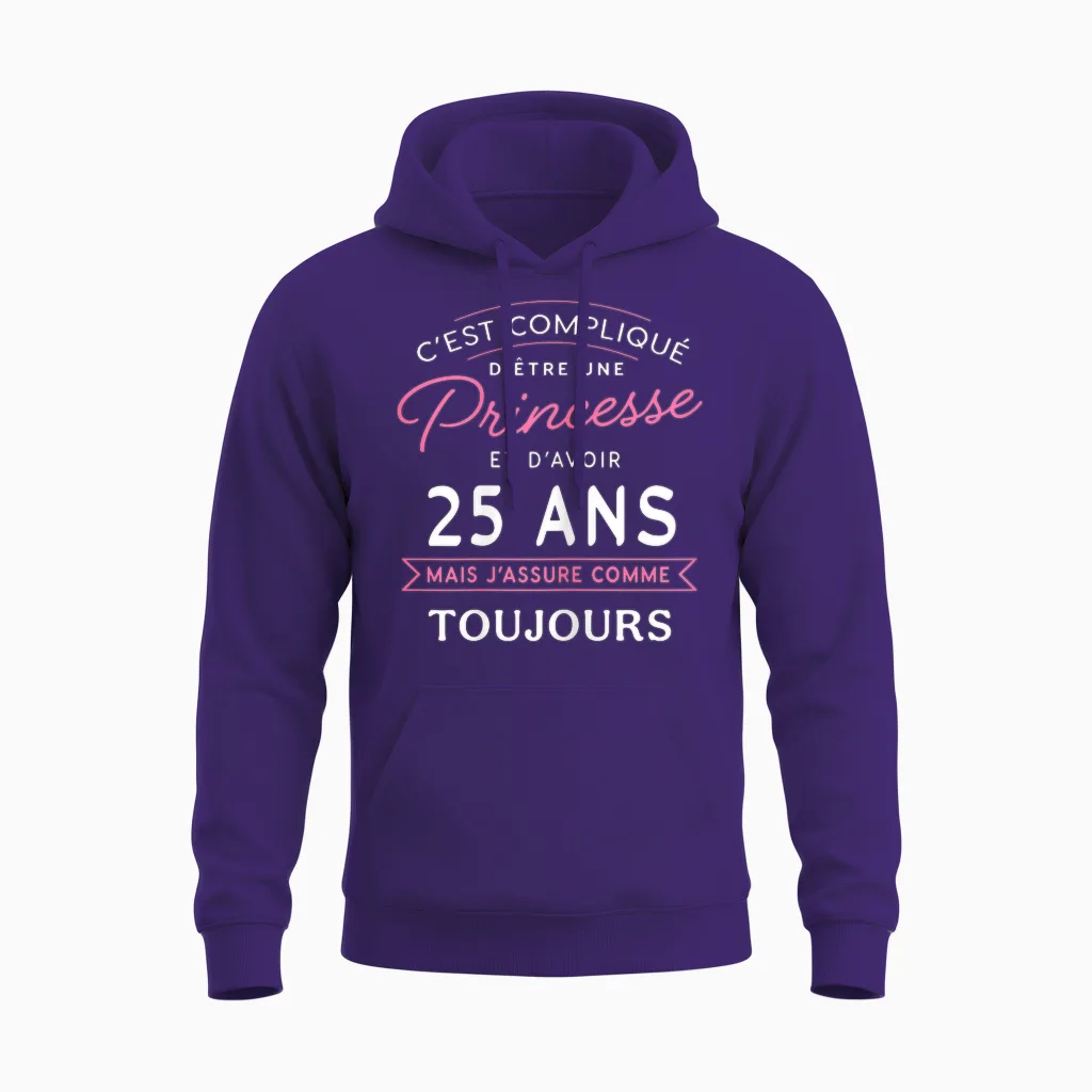 Princesse 25 Ans J'assure Cadeau Anniversaire Femme 25 Ans T-Shirt, Black Unisex Hoodie in Purple