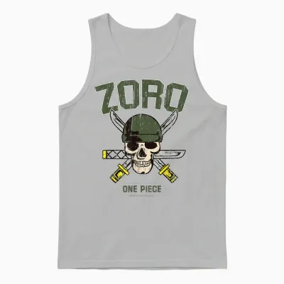 One Piece Straw Hat Pirate Hunter Roronoa Zoro Logo Anime T-Shirt, Black Unisex Tank Top - Ash