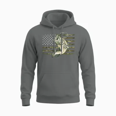 Fishing Camouflage Us American Flag Bass Fish Fisherman Camo Unisex Hoodie - Graphite Heather