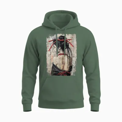 Geisha Asia Japan Woman Vintage Culture Tokyo Geisha T-Shirt, Black Unisex Hoodie - Military Green