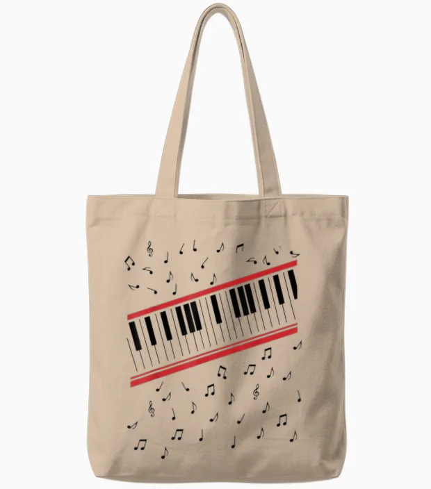 Beat It Key Piano Graphic Music Retro Tote Bags in Natural