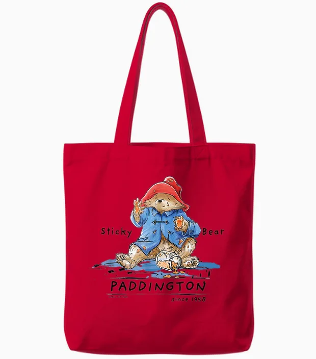 Paddington Sticky Bear Classic Illustration Tote Bags in Red