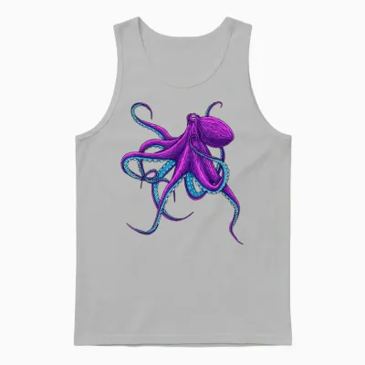 Octopus Juicy Purple Funny Deep Sea Octopus T-Shirt, Black Unisex Tank Top - Ash