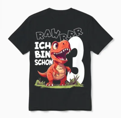 Kinder Ich Bin Schon 3 Jahre Alt, T-Rex 3. Geburtstag Dino Unisex T-Shirt - Black