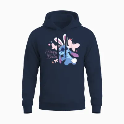 Disney Lilo & Stitch Hoppy Easter Bunny and Butterflies T-Shirt, Black Unisex Hoodie - Navy