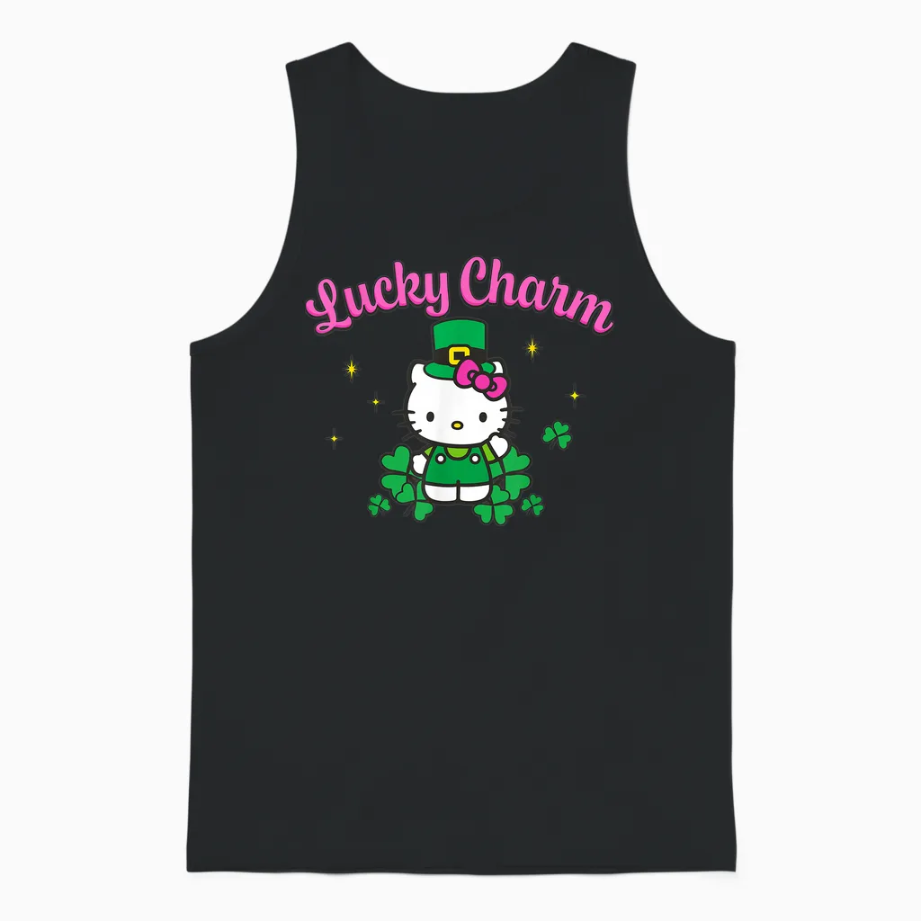 Hello Kitty St. Patrick's Day Lucky Charm Leprechaun Outfit Unisex Tank Top in Black