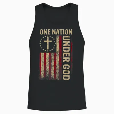 One Nation Under God Flag 4th of July Patriotic Christian Unisex Tank Top - Black