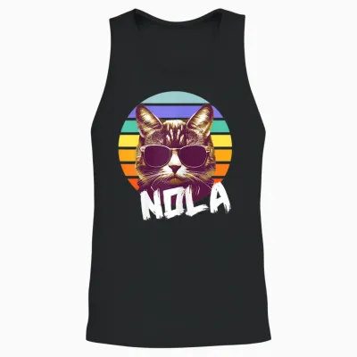 Nola - Cute Girl Name with Cool Cat Unisex Tank Top - Black