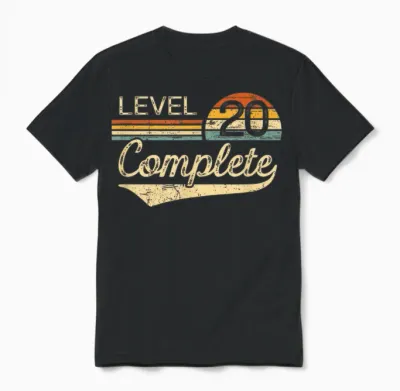 Level 20 Complete Vintage 20th Wedding Anniversary Unisex T-Shirt - Black