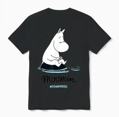 Fishing at Moomin Moomintroll T-Shirt, Grey, S Unisex T-Shirt - Black