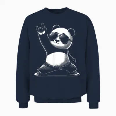 Retro Panda Rock and Roll Musik Lustiger Panda Unisex Sweatshirt - Navy