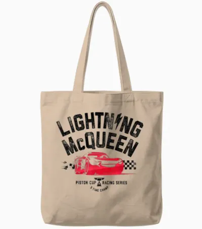 Disney Pixar Cars 3 Flash Mcqueen Ready Graphic T-Shirt, White, S Tote Bags - Natural