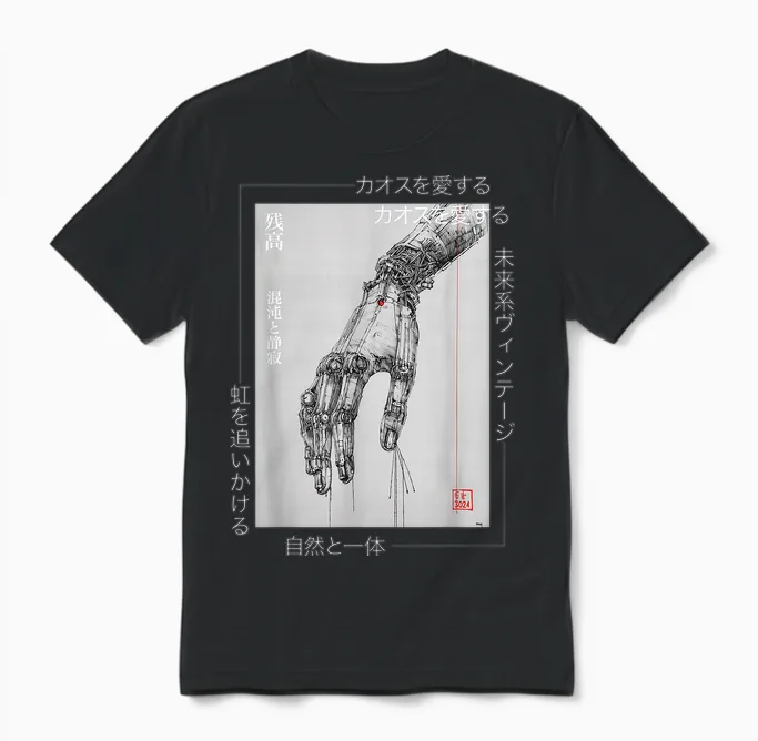 Futuristic Cyberpunk Hand - Japanese Streetwear Aesthetic Unisex T-Shirt in Black