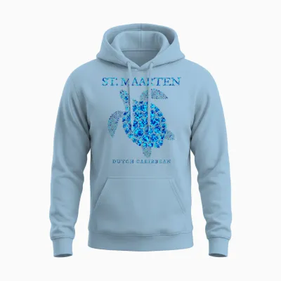 Saint Martin Sea Turtle Boys Girls Women Souvenir T-Shirt, White, S Unisex Hoodie - Light Blue