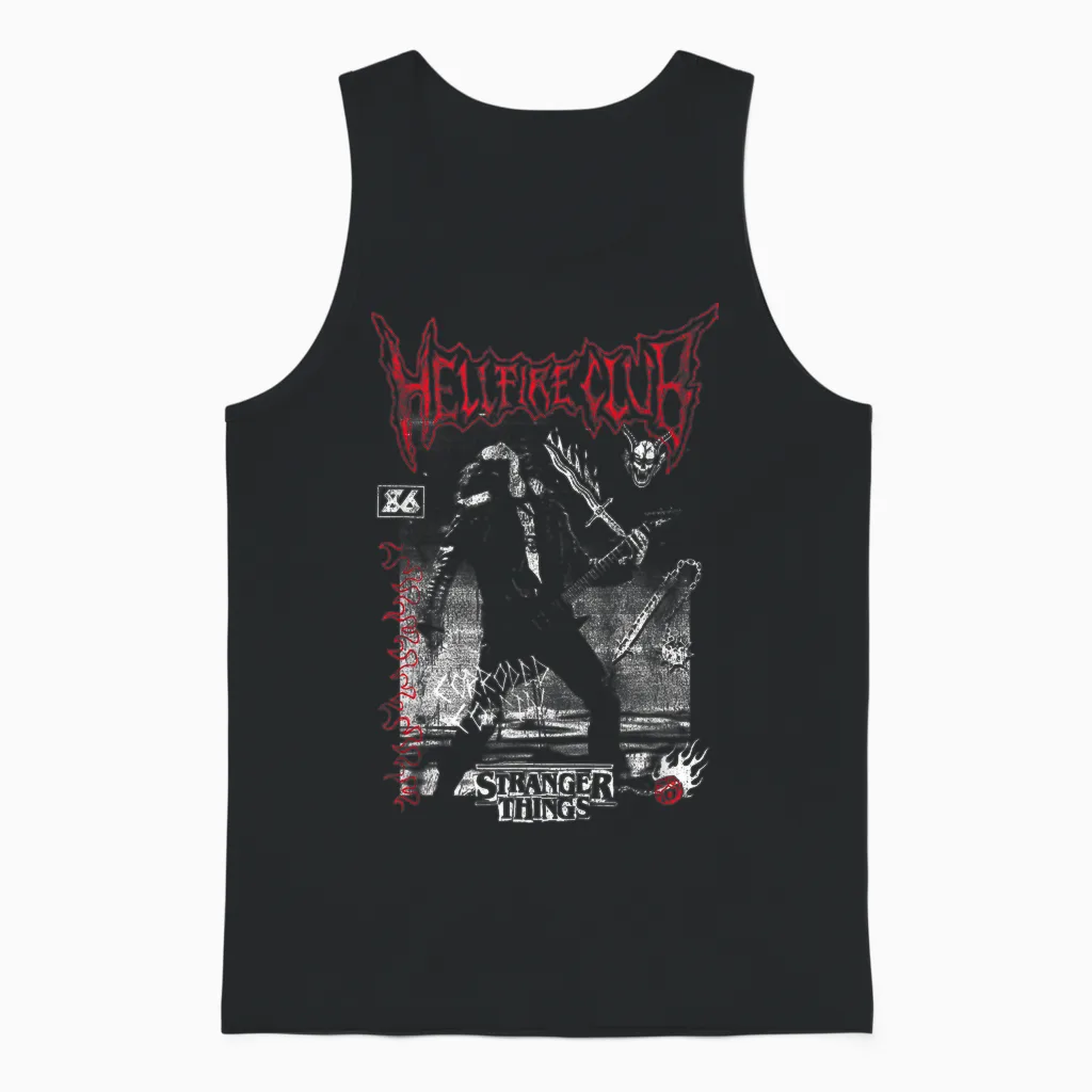 Stranger Things Eddie Hellfire Officially Licensed Unisex Tank Top in Black