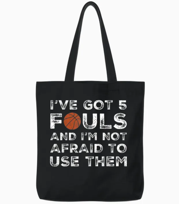 Funny Basketball Player - Hoops 5 Fouls Tote Bags in Black