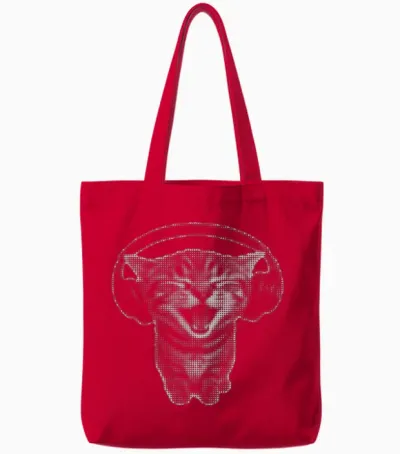 Cute Headphones Cat Funny Y2k Grunge Silly Graphic Tote Bags - Red