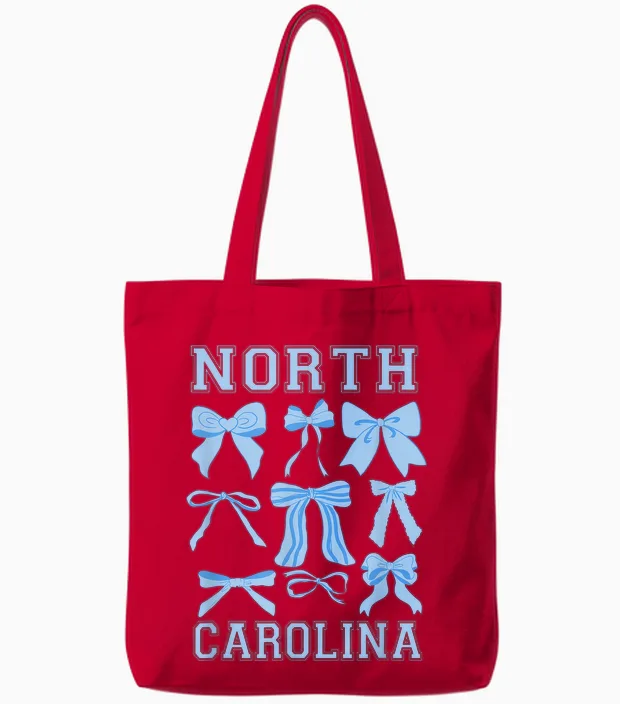 North Carolina Blue Coquette Bow Varsity Women Toddler Girls Tote Bags in Red