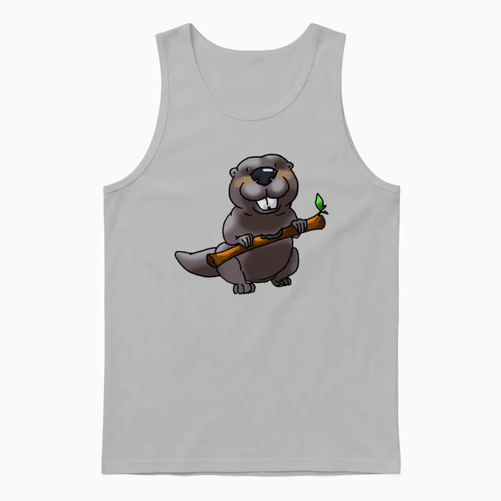 Funny Beaver Cartoon Unisex Tank Top in Ash