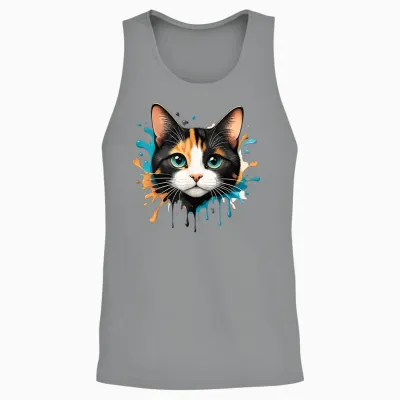 Motif Visage De Chat Splash Drip Pet Lover Kitten Parent Style Mignon Unisex Tank Top - Sport Grey