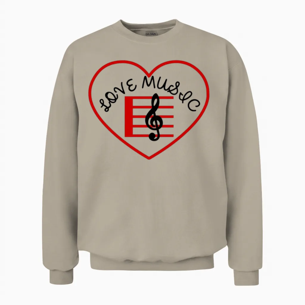 Love Music and Red Heart Lovers Gift Unisex Sweatshirt in Sand