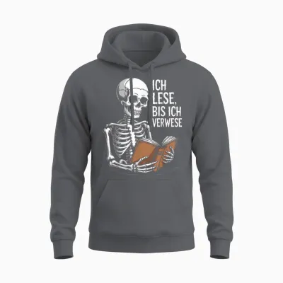 Ich Lese Bis Ich Verwese Skelett Unisex Hoodie - Charcoal