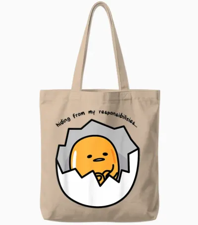 Gudetama the Lazy Egg Hiding from Responsibilities Tote Bags - Natural