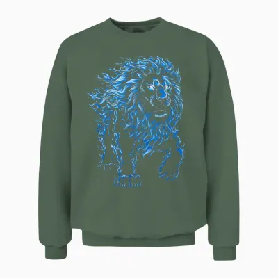 Lions Tshirt Men Women Blue Animal School Sport Fan Lion Unisex Sweatshirt - Military Green