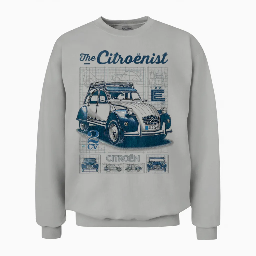 Citroën Le Citroën 2cv Technical Drawings T-Shirt, White, S Unisex Sweatshirt in Ash