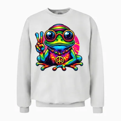 Batik-Hippie-Frog Peace Sign 70s 60s Party T-Shirt, Black, S Unisex Sweatshirt - White