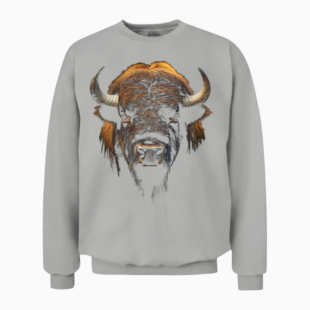 Bison Portrait Tier Zoo Kunst Bison Unisex Sweatshirt in Ash