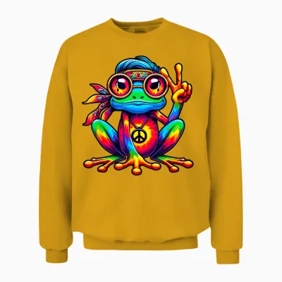 Tie Dye Hippie Frog Peace Sign 70s Party & 60s Costume Unisex Sweatshirt - Gold