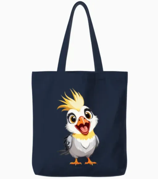 Funny Cockatiel Tote Bags in Navy