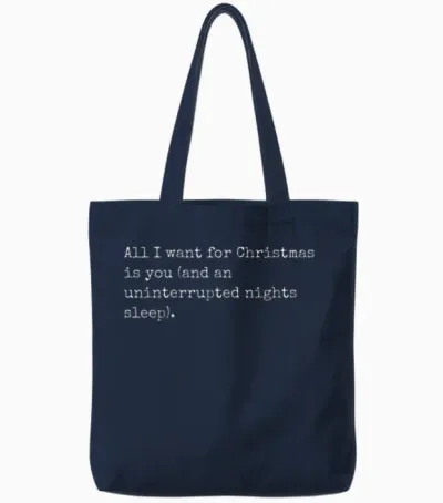 Funny Christmas and Parenting Slogan Tote Bags - Navy